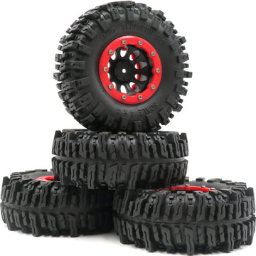 hobbysoul 4pcs RC Rock Crawler 2.2 Mud Slingers Tires Super Grip Tyers Height 124mm & 2.2 Beadlock Wheel Rim Hex 12mm for RC Cra