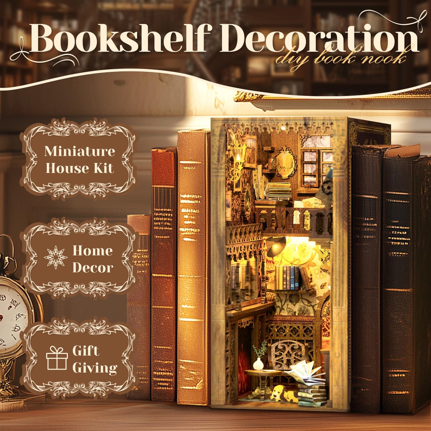 CUTEBEE Book Nook Kit - DIY Miniature House Dollhouse Kit for mature-themed and Teens  Booknook Bookshelf Decor Alley Model Build with LED Light  Gifts for Family and Friends (Eternal Bookstore)