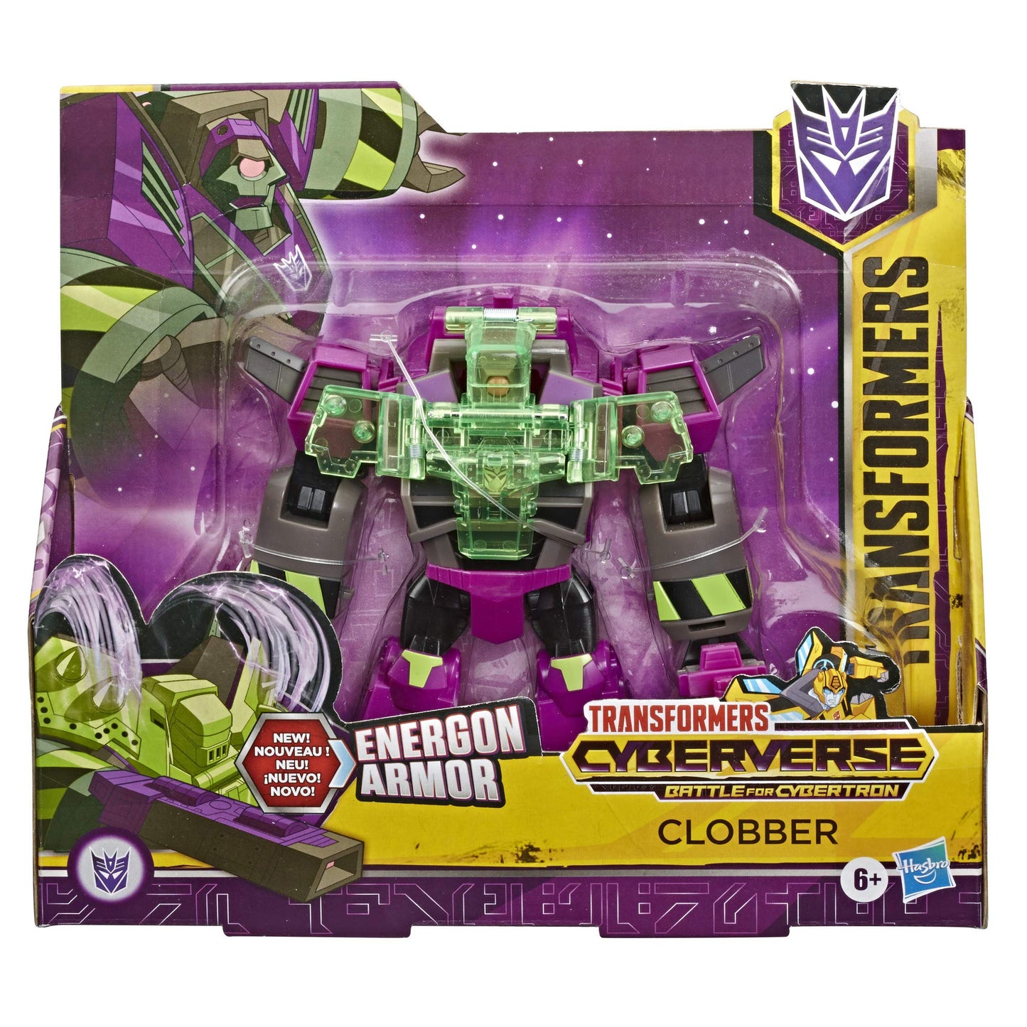 Transformers Cyberverse Ultra Class Clobber Action Figure, 6.75-inch, Green/Purple, Combines with Energon Armor, Model E7108AS00