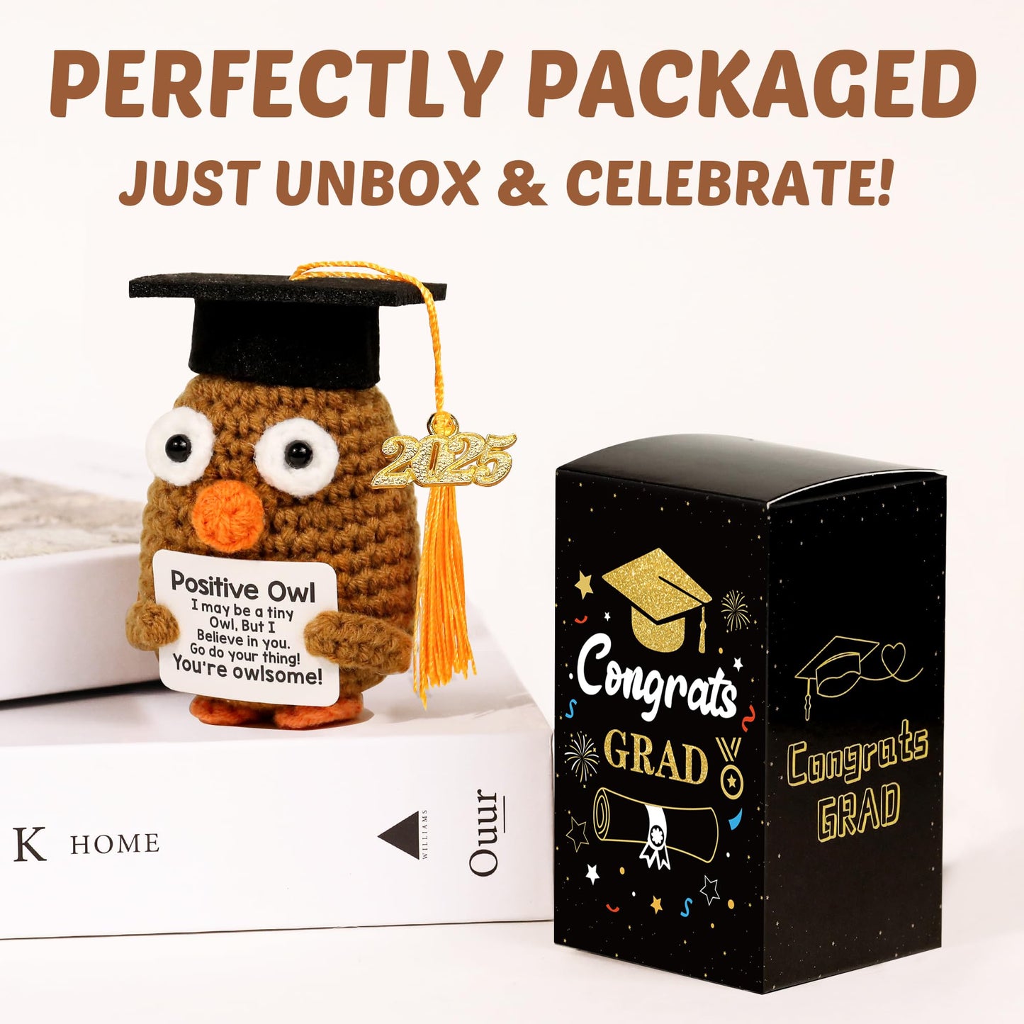 2025 Graduation Gifts, Positive Owl with Cap, Emotional Support Crochet, Cute College & High School Grad Gift for Her Him Friend