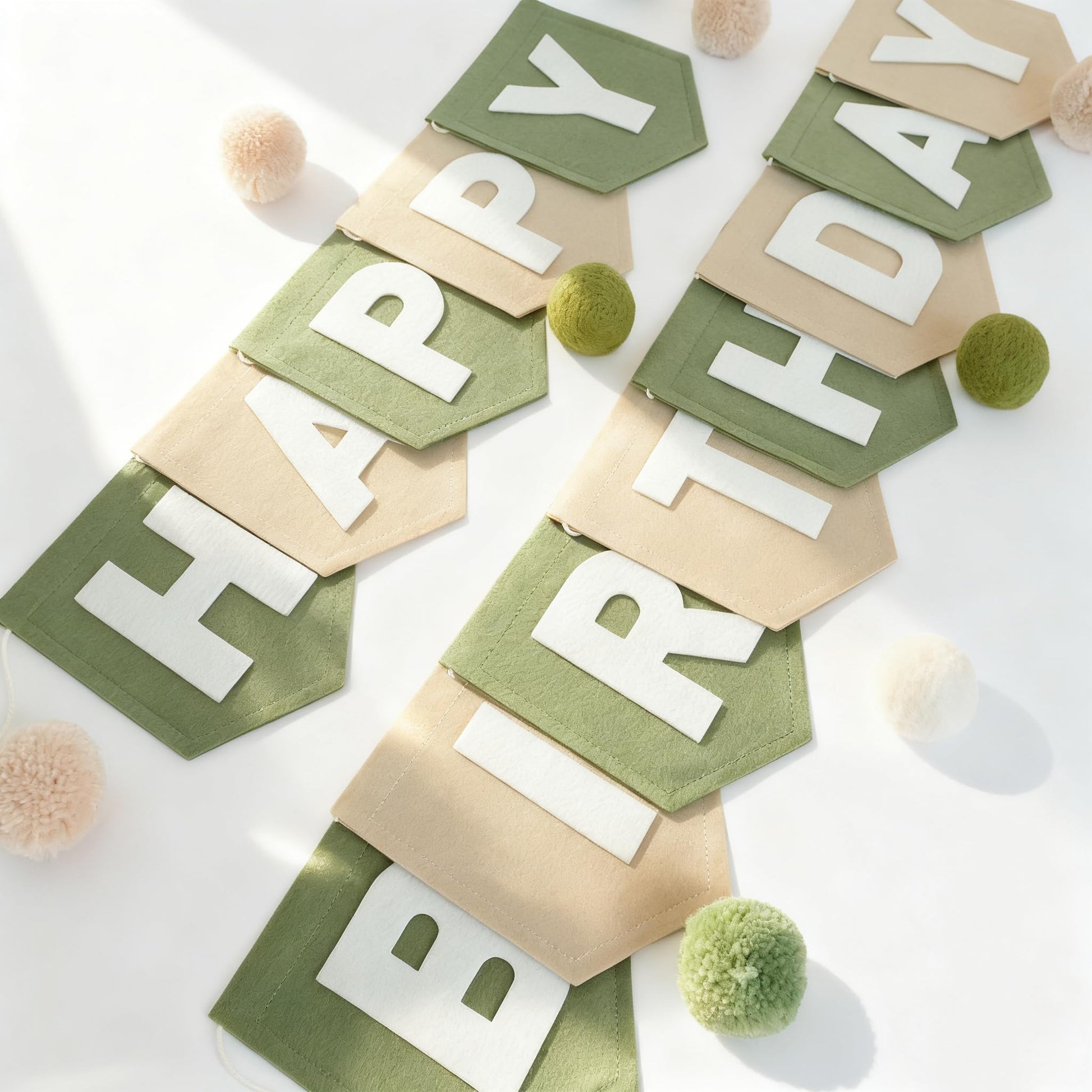 HODIHIWI Felt Green Khaki Happy Birthday Banner Pastel Wild One Birthday Decorations for Women Girls Boys Men Pets Handmade Part