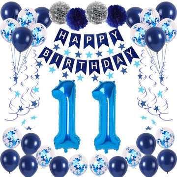 Naninuneno 11Th Blue Birthday Party Decorations For Boy Girl Men Women, Happy 11 Birthday Balloons Supplies With Happy Birthday