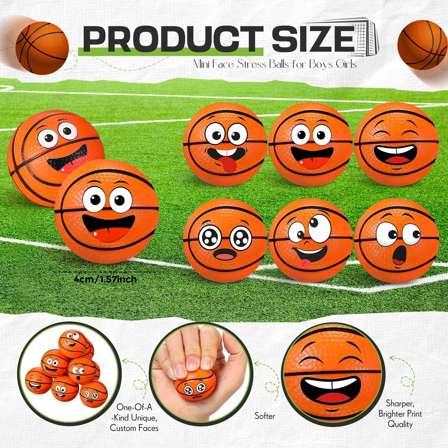 Arrowbash 24 Pcs Mini Face Basketball Stress Balls For Boys Girls Basketball Stress Balls Face Squeeze Balls Foam Balls For Stre