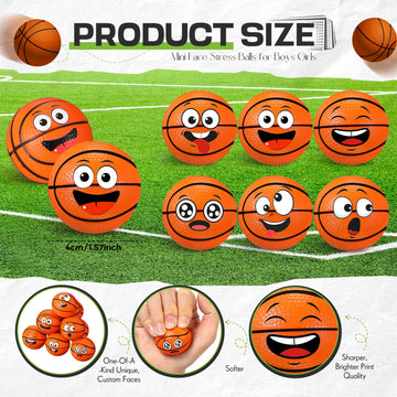 Arrowbash 24 Pcs Mini Face Basketball Stress Balls For Boys Girls Basketball Stress Balls Face Squeeze Balls Foam Balls For Stre