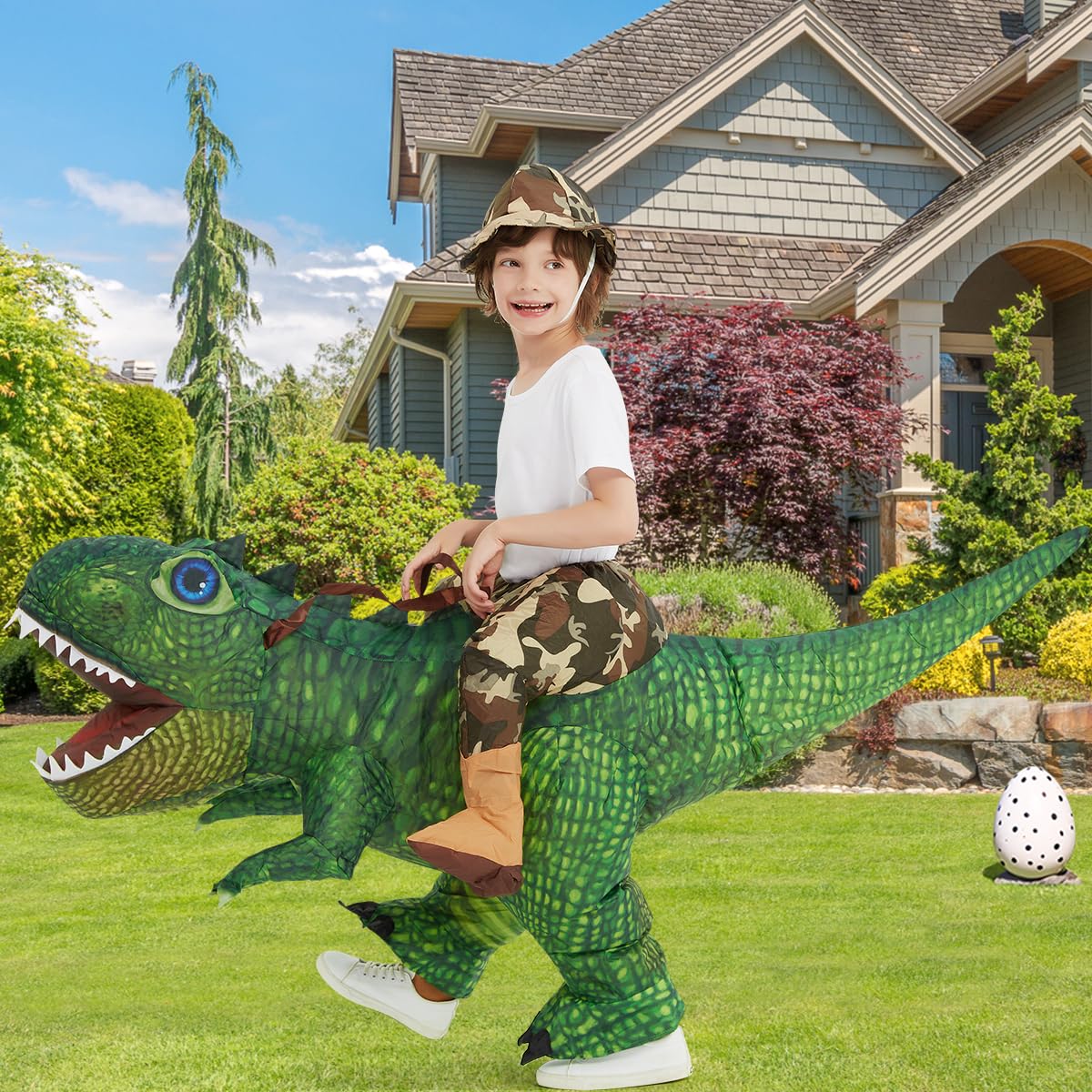 GOOSH Inflatable Dinosaur Costume Kids 55IN Halloween Blow up Costumes for Boys Girls Riding Diplodocus Air Costume for Party