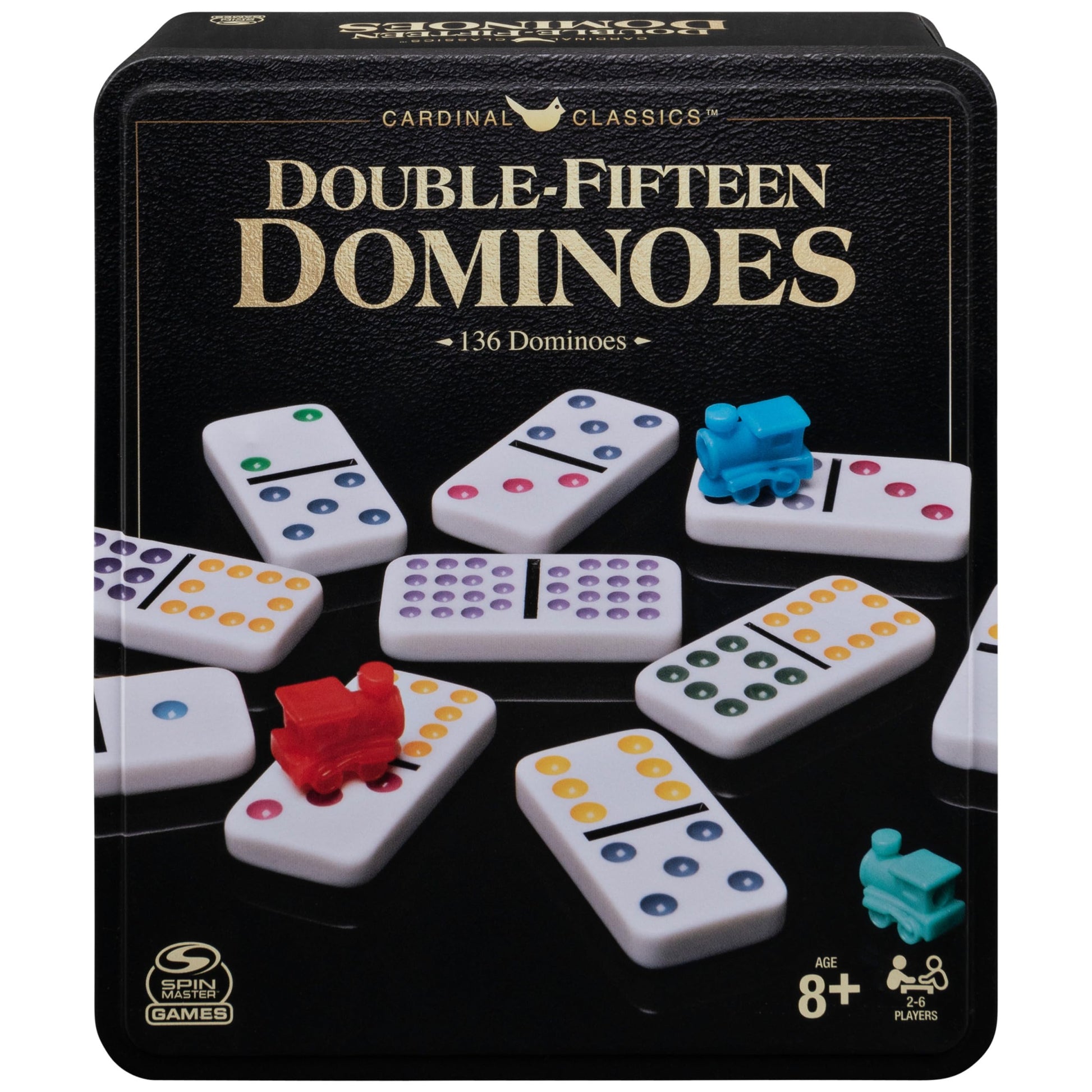 Cardinal Classics Double Fifteen Dominoes Set in Storage Tin | Dominoes for Kids | Family Games | mature-themed Games | Dominoes Set for mature-themeds & Kids Ages 8+