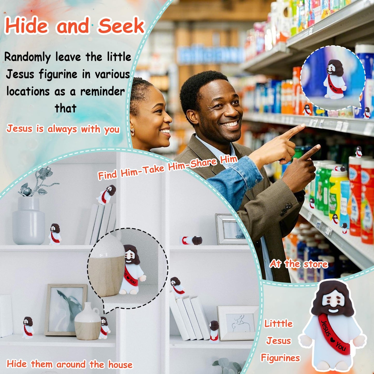 ILHSTY 50 Pcs Little Jesus Figures - Mini Rubber Jesus Toys Jesus Love You for Easter Egg Fillers Egg Hunts Religious Party Favo