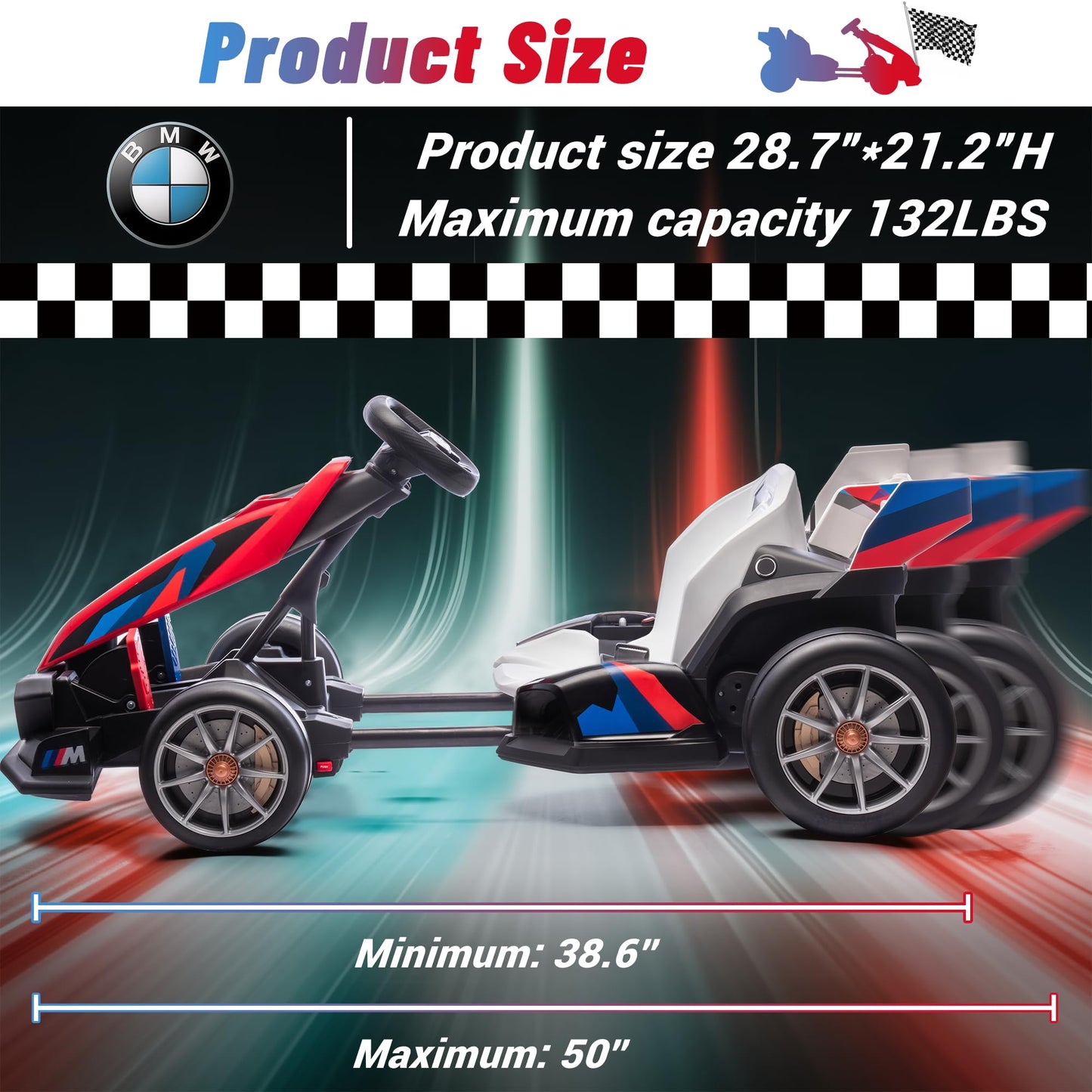Electric Go Kart With Adjustable Seat, 24V 9Ah Drift Kart With Dual 200W Motors, Crazy Go Cart For Kids Ages 6-12, Licensed Bmw,