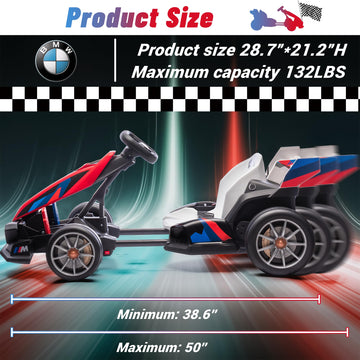 Electric Go Kart With Adjustable Seat, 24V 9Ah Drift Kart With Dual 200W Motors, Crazy Go Cart For Kids Ages 6-12, Licensed Bmw,