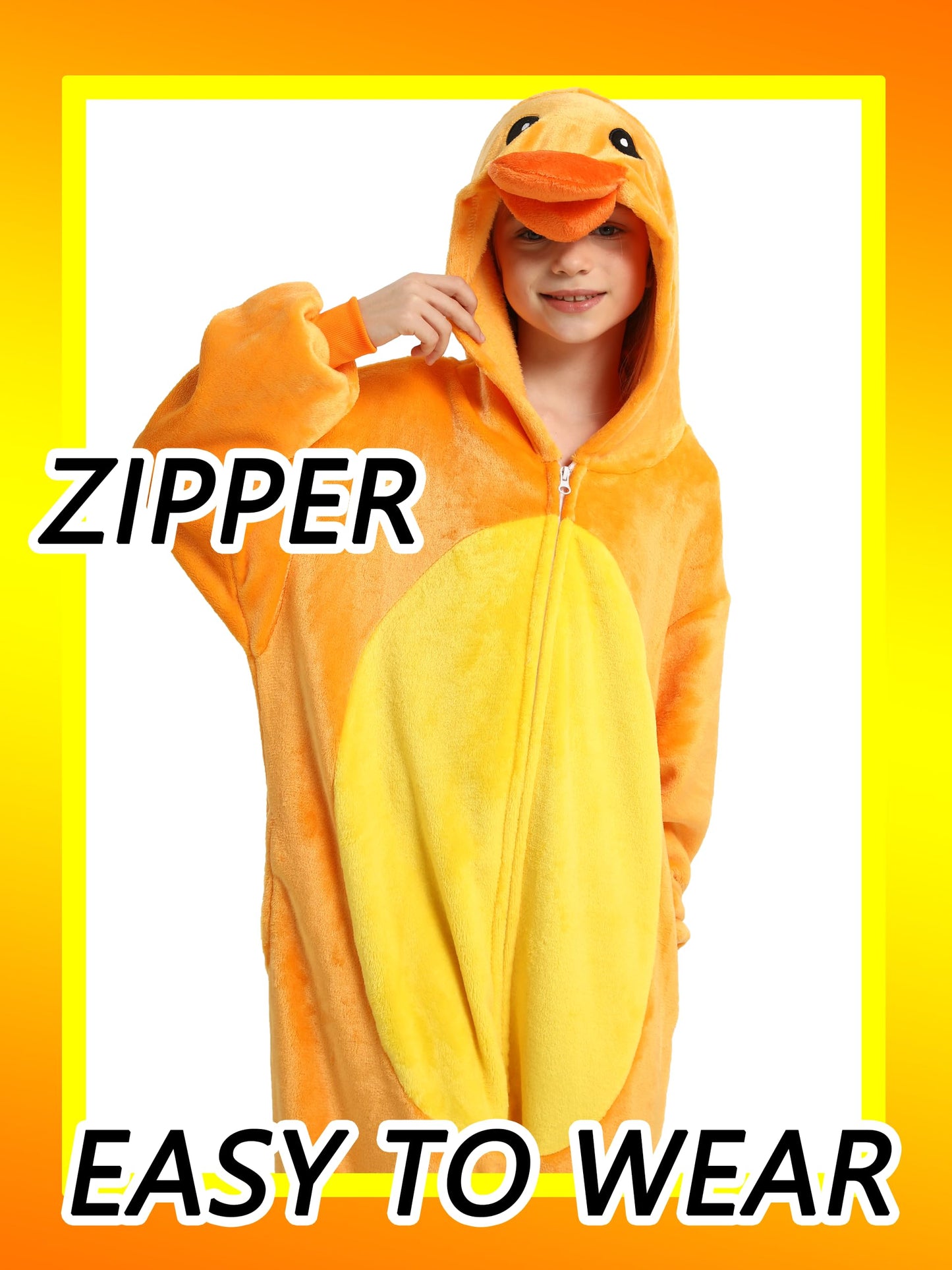 Lonulain Unisex Kids Animal Oneise Pajamas, Boys Girls Flannel Hooded Halloween Cosplay Costume/Homewear/Sleepwear (Duck,11-12 Y