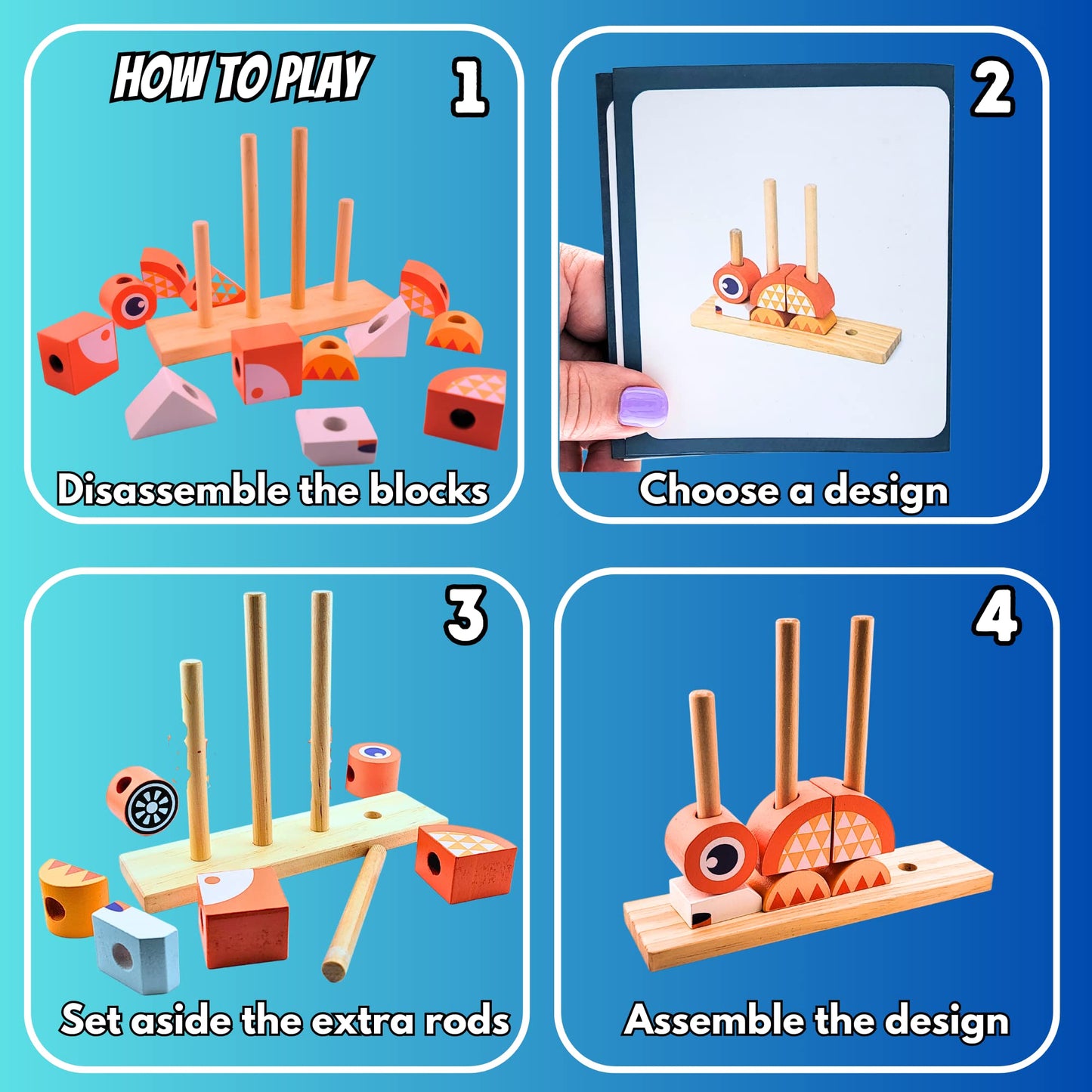 Wooden Puzzles Montessori Building Blocks - Learning Educational Preschool Toys, 3D Animal Stacking Puzzles For Toddlers 3,4, 5,