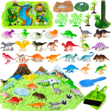 Bloolilies Play Sand Kits For Kids,Sensory Bin Sandbox To Create A Mini Dinosaur Park With 2Lbs Magic Sand| Dinsoaur Figures| Ma