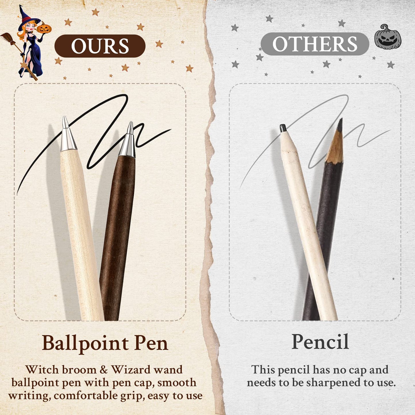 Fumete 30 Pieces Halloween Witch Broom Ballpoint Pen Bulk Halloween Party Favors Witch Wand Broomstick Ballpoint Pen with Pen Ca