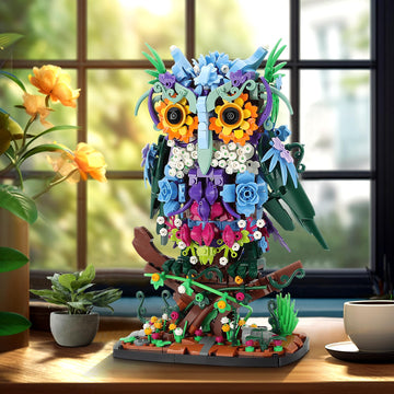 Jojo&Peach Floral Owl Toy Building Sets, Moc Flower & Animal Collectible Table Art, Mother'S Day Birthday Gifts Toys For Adults