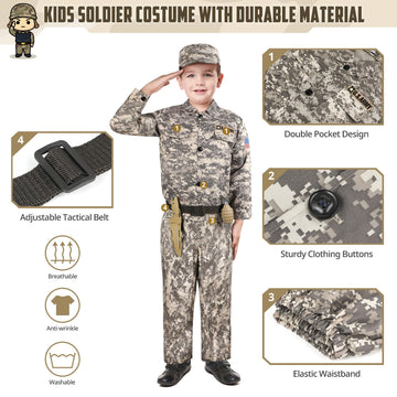 Giftinbox Kids Army Soldier Dress Up Costume Role Play Set, Deluxe Christmas Gift For Kids Boys Aged 3-13 Size Xl