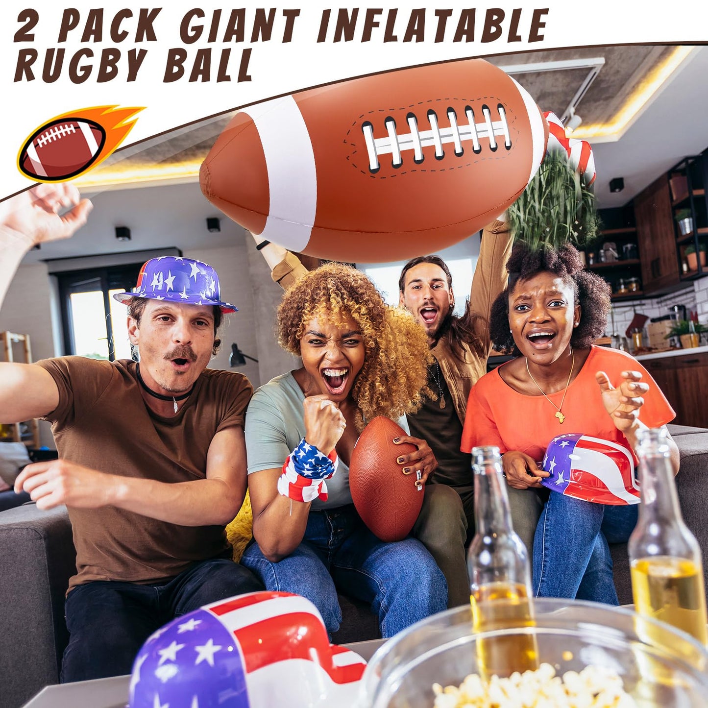 Lewtemi 4 Pcs 27 Inch Giant Inflatable Football Large Inflatable Sports Balls Jumbo Beach Balls For Football Party Favors Decora