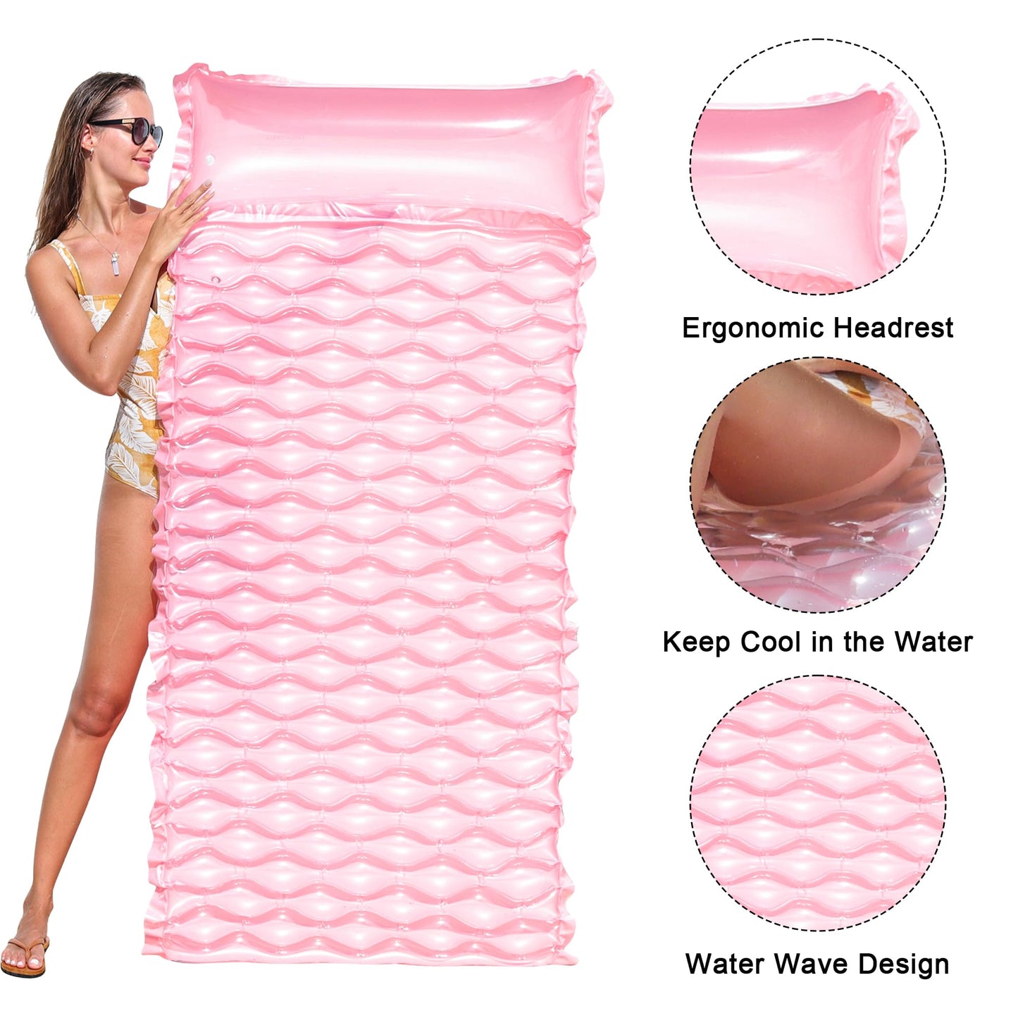 PARENTSWELL 2 Pack Inflatable Pool Floats mature-themed  71''x33'' Large Pool Raft Water Lounge Float with Headrest Floating Mat Swimming Floaties for mature-themeds (Blue Pink)