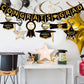 Graduation Hanging Swirl Banner Decorations, Black Gold Silver Star Banner Garland Party Supplies For Class Of 2025
