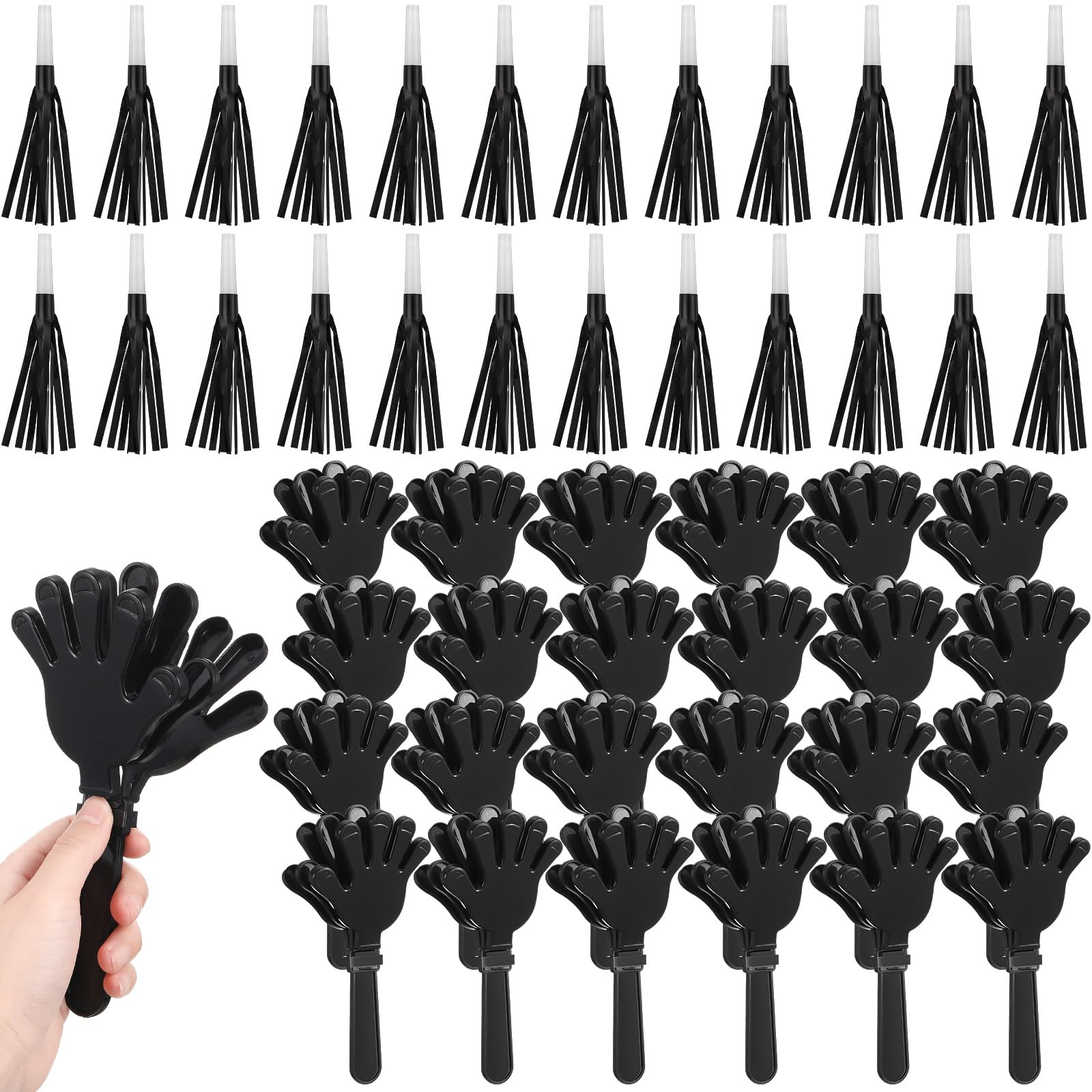 Hollowfly 48 Pack Party Noisemakers New Years Eve Party Supplies Include 24 7.5 Inch Large Hand Clappers 24 Blowers Whistle for 