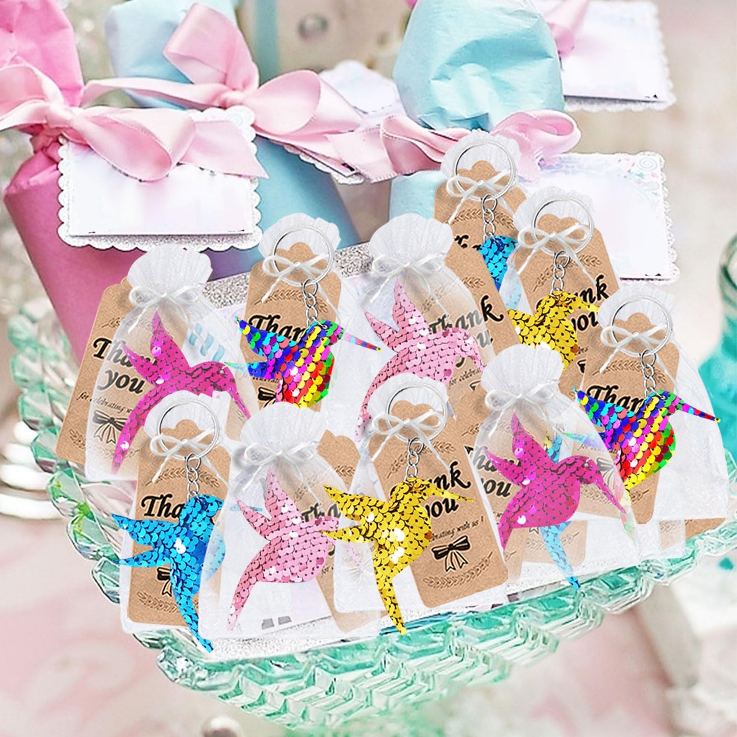 CiciBear 25 Pack Bird Sequin Keychains for Bird Party Favors, Kids and Adults Birthday Gift, Baby Shower, Party, 5 Colors
