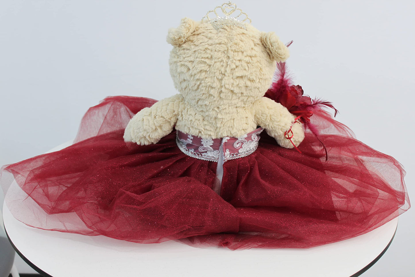 Kinnex Collections by Amanda 20 inch Quince Anos Teddy Bear with Dress (Centerpiece) ~ B16632-7 (Burgundy)