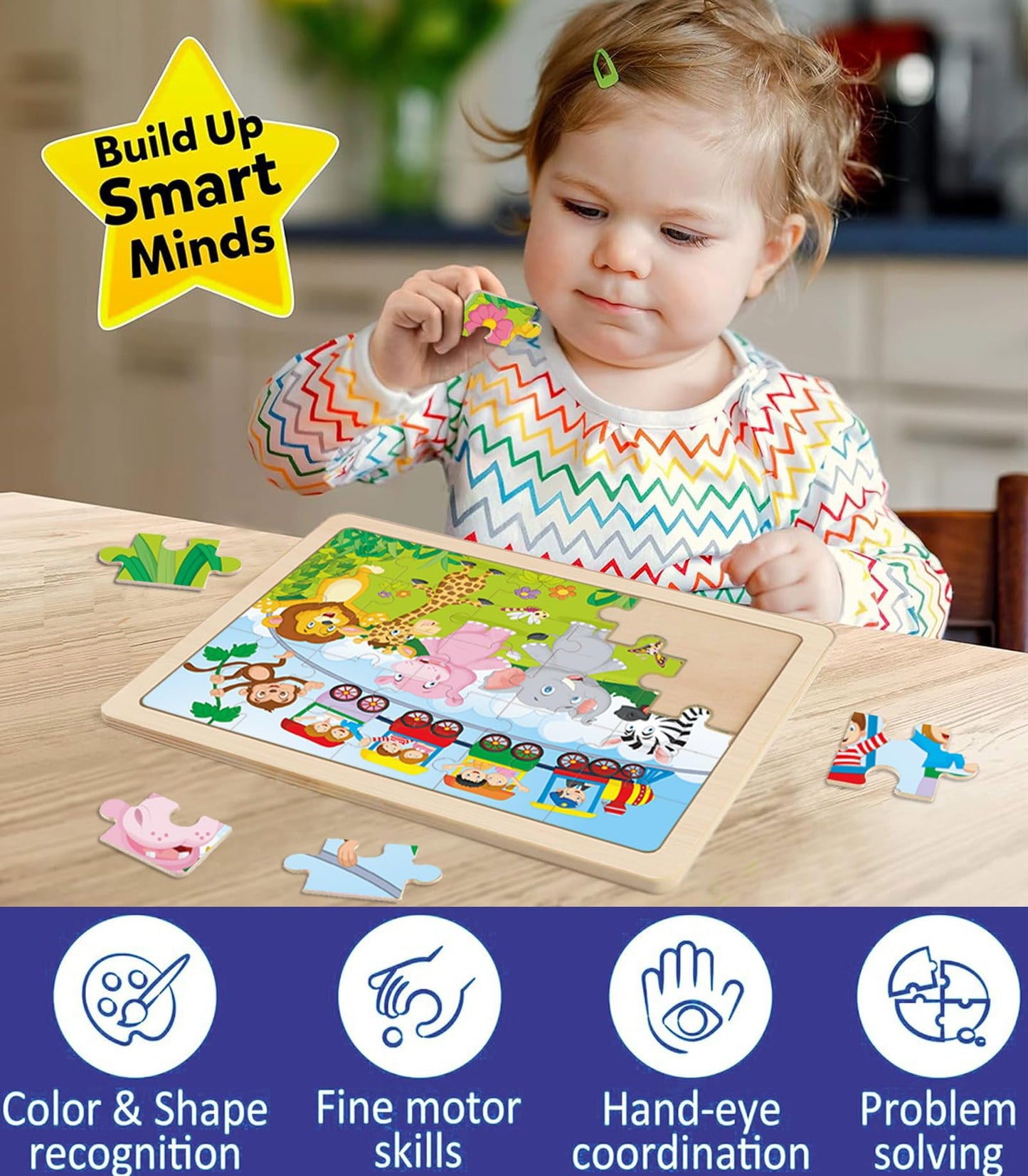 Wooden Puzzles For Kids Ages 4-6, 4 Pcs 24 Animals Cars Farm Dinosaur World Jigsaw Puzzles, Preschool Educational Brain Teaser T