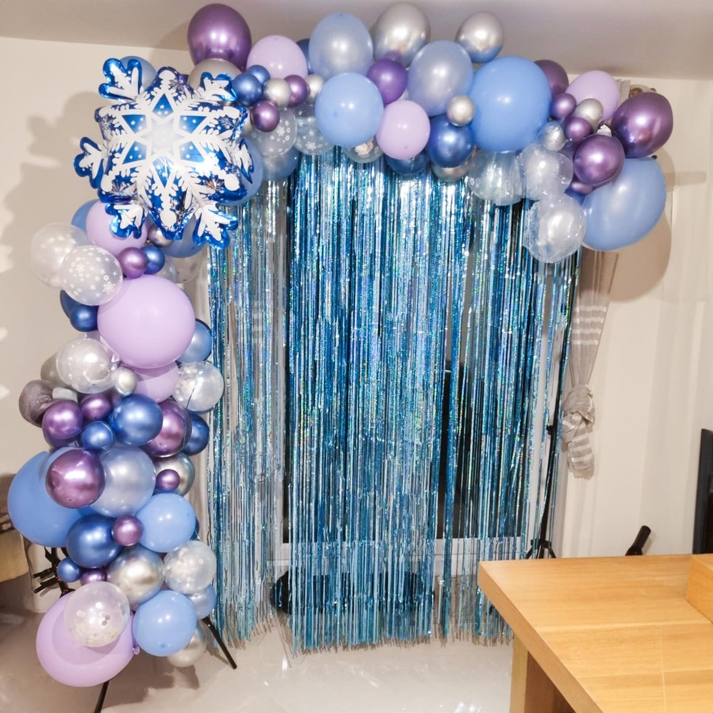 Jobkoo Frozen Balloons, 12 Inch Purple Blue Party Balloon Snowflake Balloons Metallic Silver Blue Purple Latex Helium Balloons F