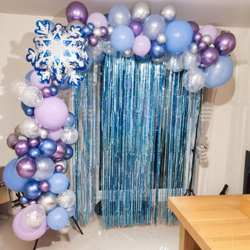 Jobkoo Frozen Balloons, 12 Inch Purple Blue Party Balloon Snowflake Balloons Metallic Silver Blue Purple Latex Helium Balloons F