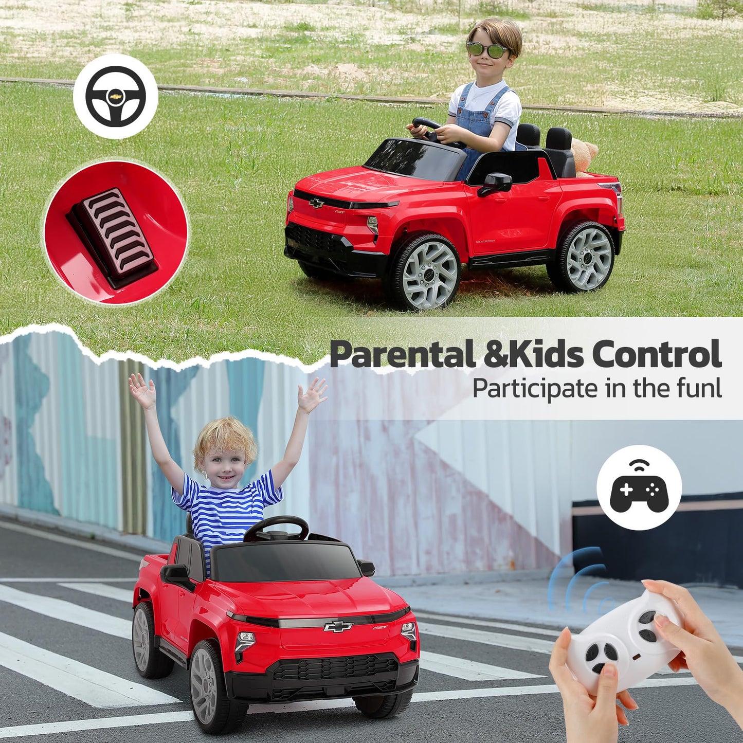ELEMARA 12V Licensed Chevrolet Silverado Ride on Truck,Kids Jeep Ride on Toy/Parental Remote Control,Kids Cars to Drive,Truck Be