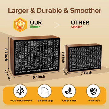 Larger Wooden Money Box For Cash 10,000 And Multiple Savings Goals Cash Vault Saving Box Challenge Piggy Bank For Kids Adults Re