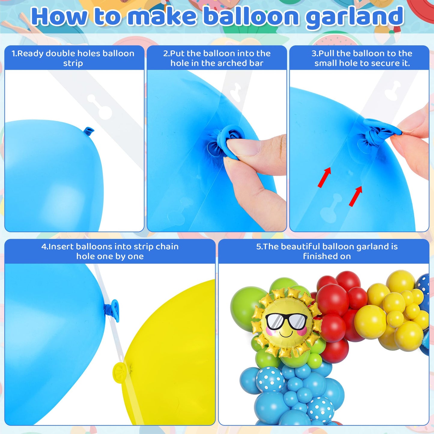 Amandir 159Pcs Summer Pool Beach Party Decorations Splash Tropical Balloon Garland Arch Kit Sun Watermelon Foil Balloons For Kid