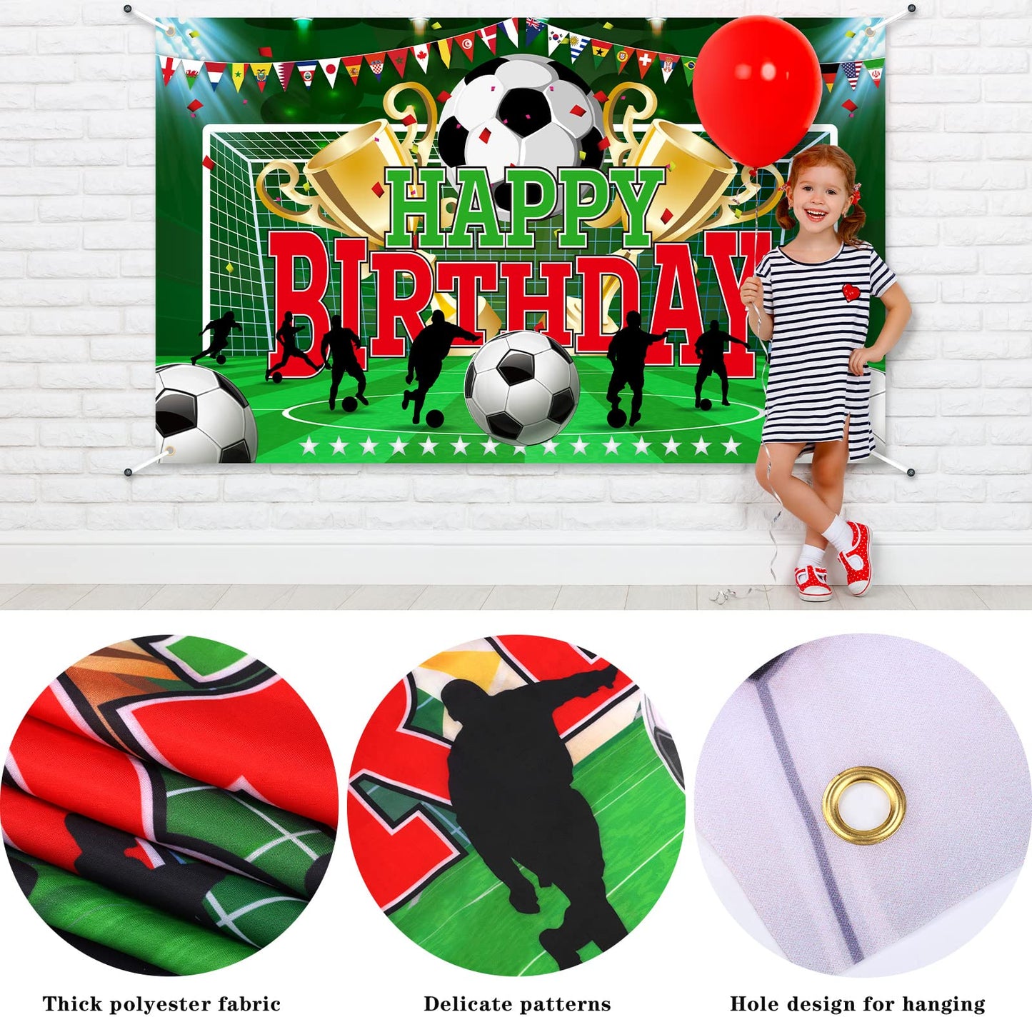 durony Soccer Party Backdrop - 70.8x43.3" Polyester Birthday Banner, Black/Orange/Yellow, Model DY0661