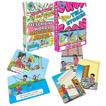 Brainy Bug Resources Flashcards With App-Enabled Audio Feature | Adjectives In Sentences & 3 Part Stories | Audio In Hindi, Engl