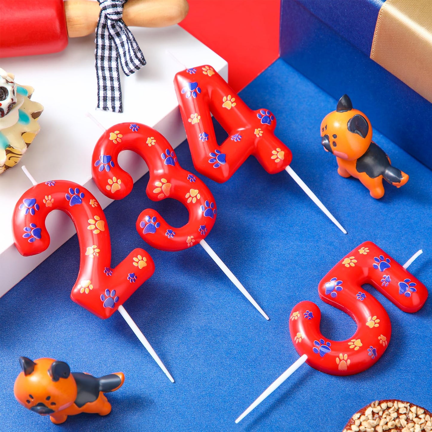 Conelist Number 2 Dog Paw Birthday Candles Dog Patrol Toppers Candles Blue Yellow and Red Dog Paw Numeral Birthday Cake Topper f