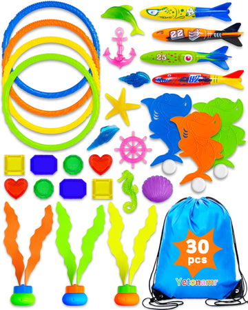 Yetonamr 30 Pcs Pool Toys For Kids Ages 3-5, 4-8, 8-12, Pool Games Diving Toys Swimming Pool Toys Sets With Storage Bag Toddler Gifts Pool Bath Toys Water Swim Toys For Boys Girls