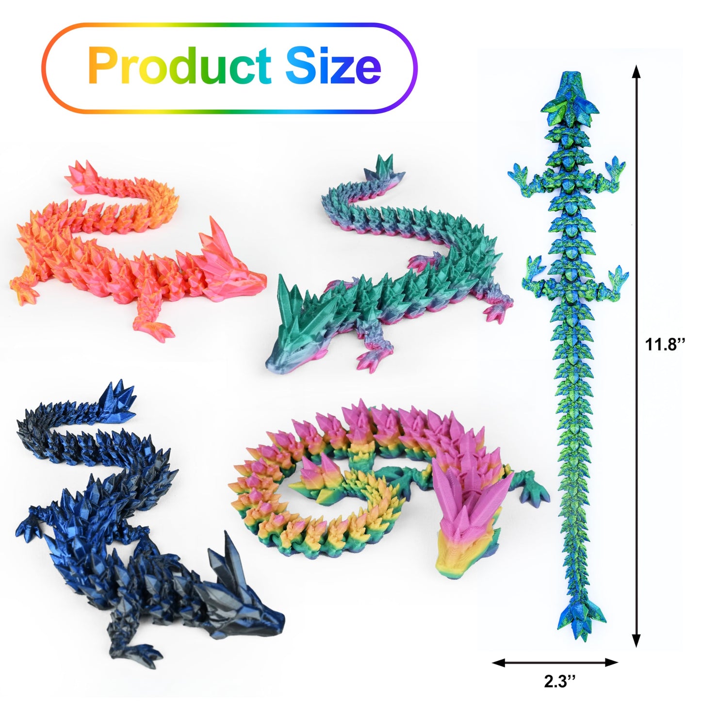 5Pcs 12'' 3D Printed Dragon Set Articulated Crystal Dragons Dragon Desk Toys, 3D Printed Animals Cool Unique Birthday Gifts For