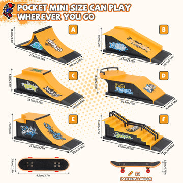 Rngodo Finger Skateboard Ramps Set, 6-In-1 Bigger Fingerboard Skatepark Skate Park Kit Training Props With 6 Finger Skateboard 6