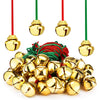 64 Pieces Christmas Bell Necklaces Large Gold Red Green Bell Necklaces for Craft Holiday Party Supplies (Beautiful Colors)