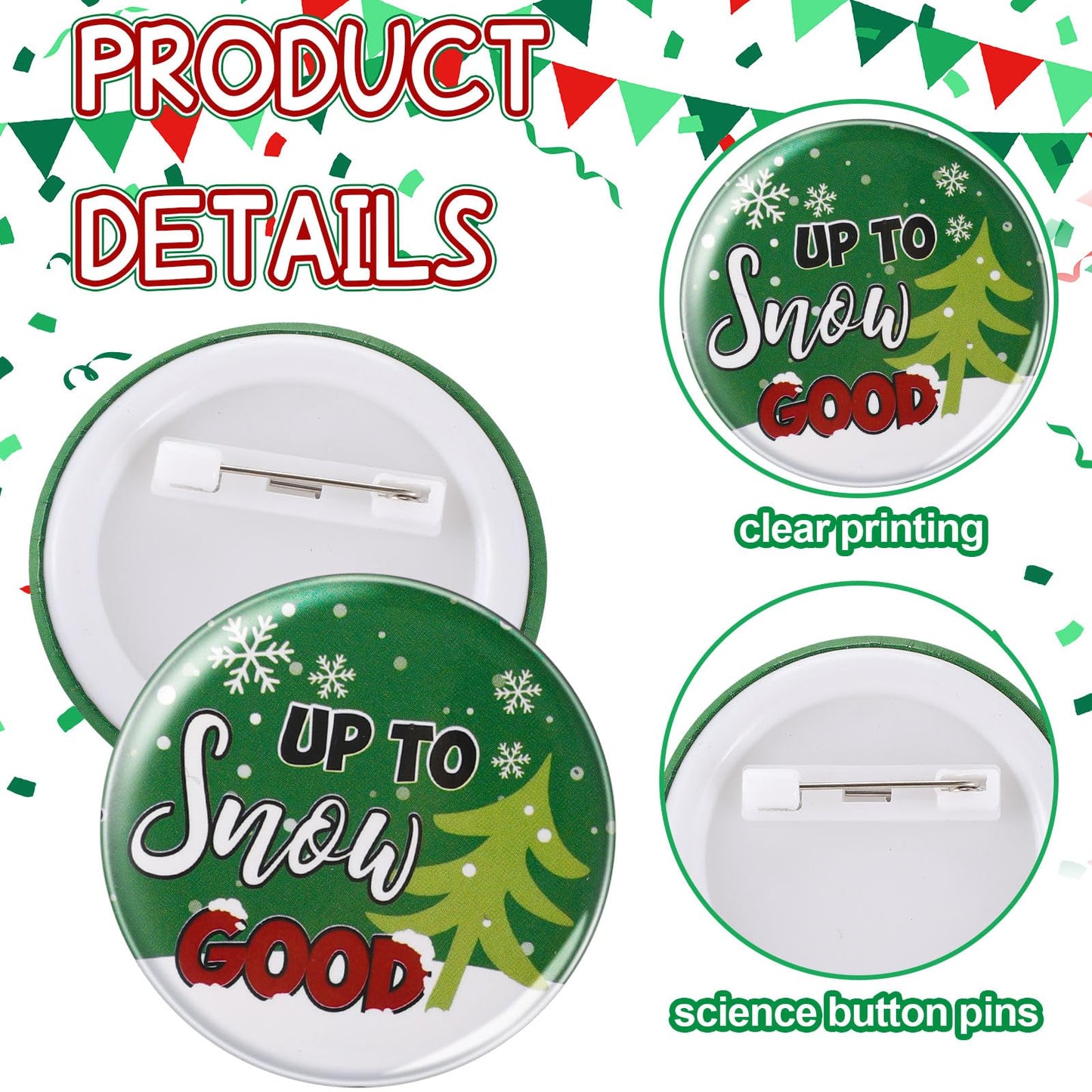Jutom 48 Pcs Mini Christmas Buttons Pins Bulk Funny Christmas Sayings Pins for Team Gift Goodie Bags Party Decoration Favors