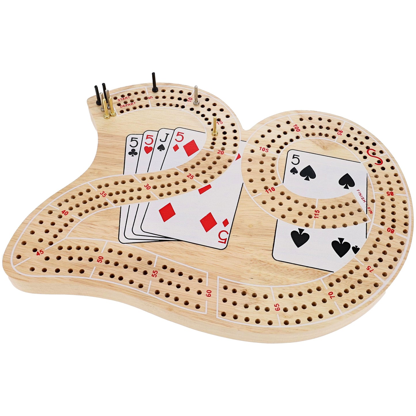 We Games Classic 29 Cribbage Set - Solid Wood 3 Track Board With Metal Pegs, Unique Design And Cribbage Board Game Set For Adults, 9 Metal Cribbage Pegs, 10.5 Inches
