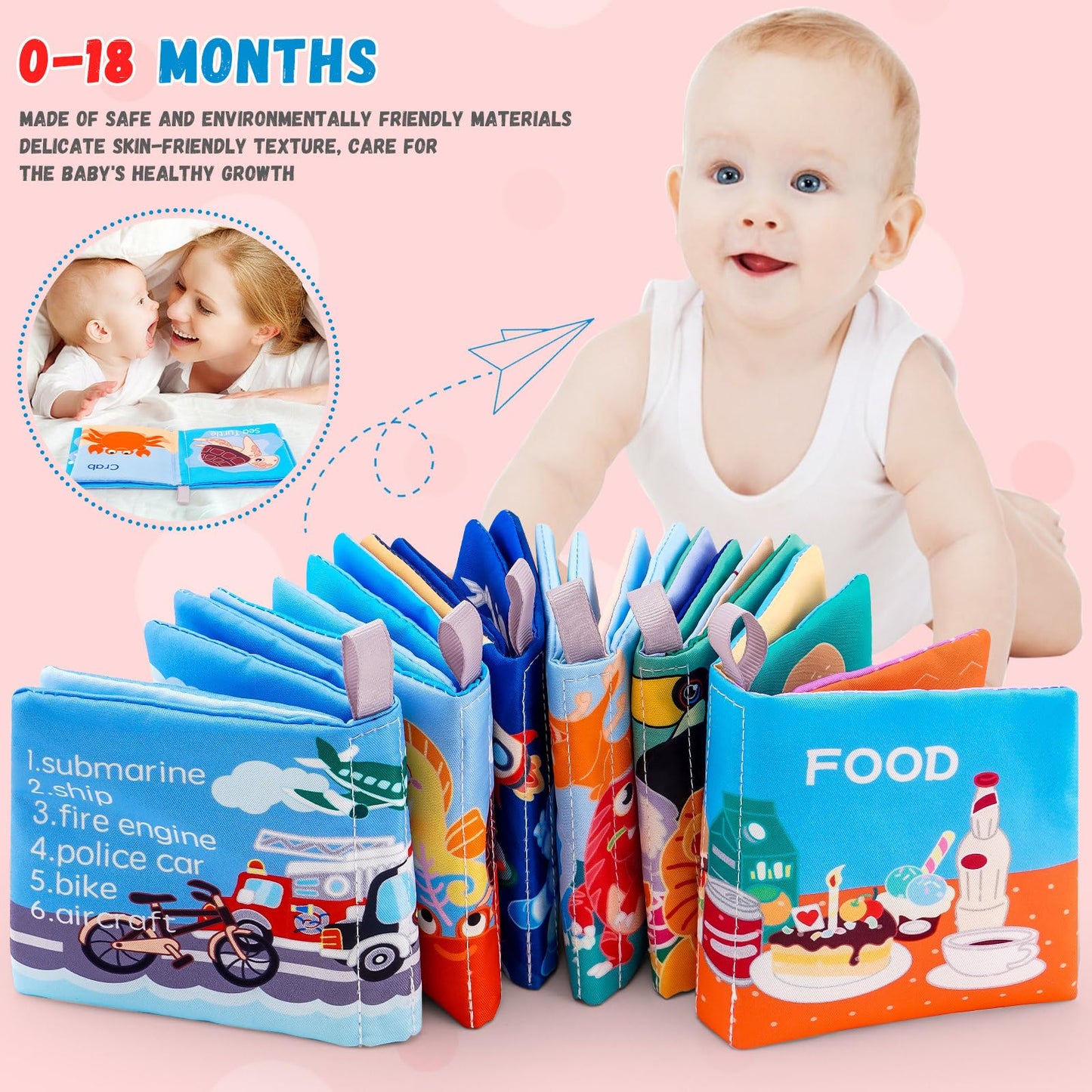 Looklebe Soft Baby Crinkle Book Set,6Pcs Bath Books,Nontoxic Fabric Soft Cloth Books For Babies,Early Education Toys Giftable,Id
