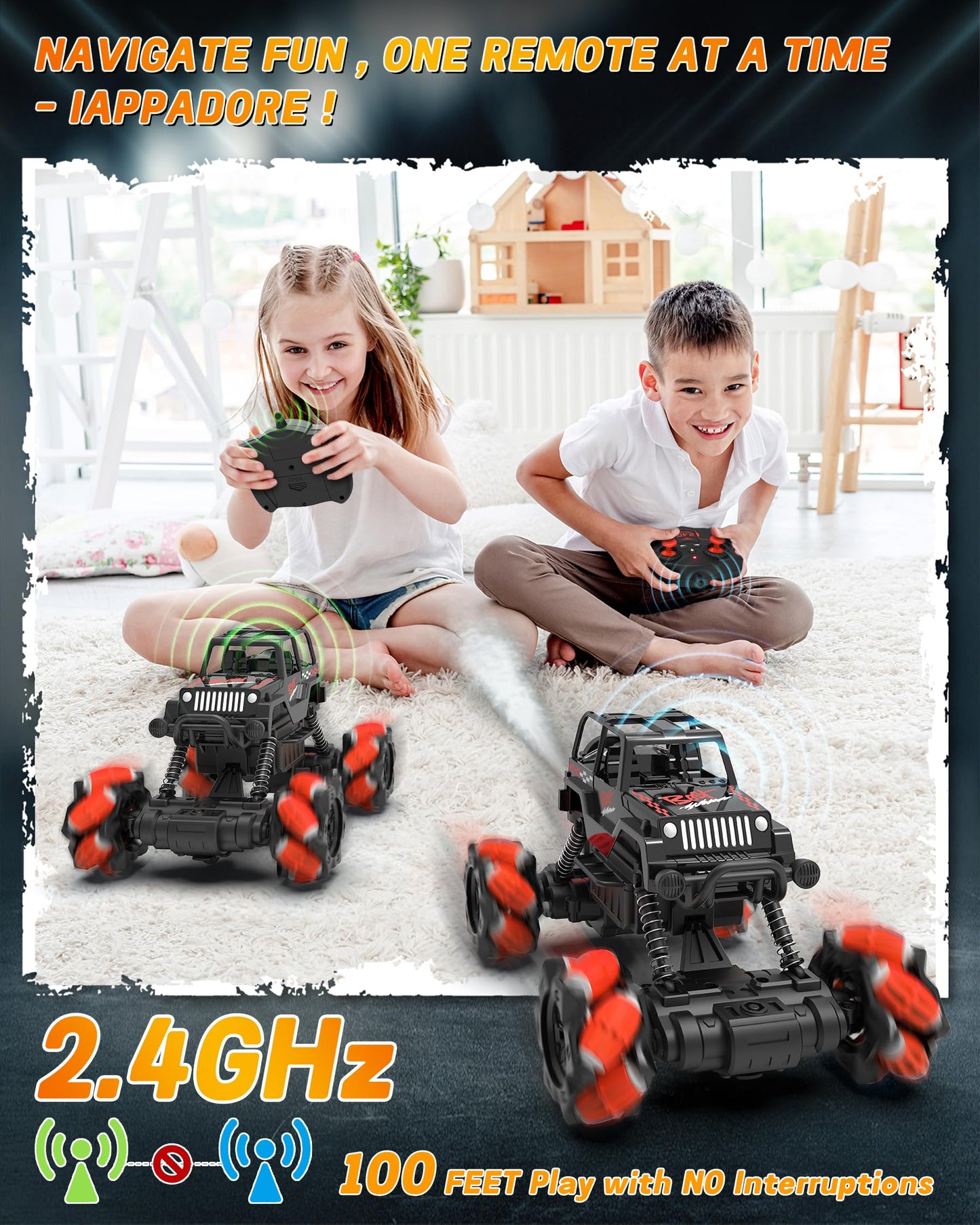 Iappadore Rc Stunt Car, Remote Control Car With 360 Rotation, Sideway Drift, Spray, All Terrain 4Wd Rc Stunt Hobby Cars For 6-12