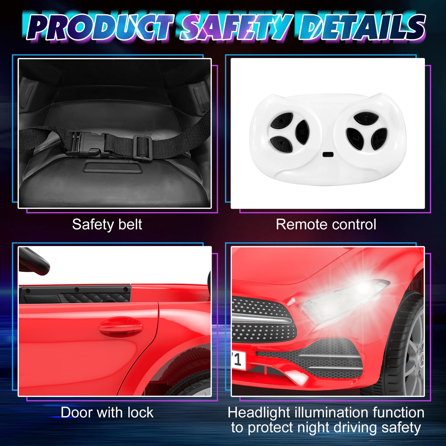 12V Kids Ride On Car With 2.4G Remote Control,Battery Powered Electric Car Ride On Vehicle Double Doors, 5 Point Safety Belt,Led Light (Sc-Red)