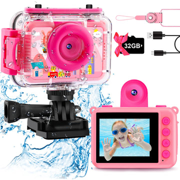 Gktz Kids Waterproof Camera - Underwater Camera Birthday Gifts For Girls Boys Children Digital Action Camera With 32Gb Sd Card, Pool Toys For Kids Age 4 5 6 7 8 10