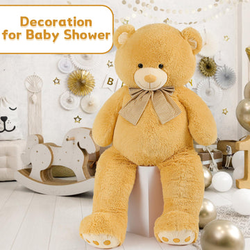 Morismos 5Ft Giant Brown Teddy Bear Stuffed Animal, Large Teddy Bear Plush Toy With Footprints And Bow, Gift For Girlfriend, Wife, Girls At Birthday Valentine'S Day, Christmas, Baby Shower Decor