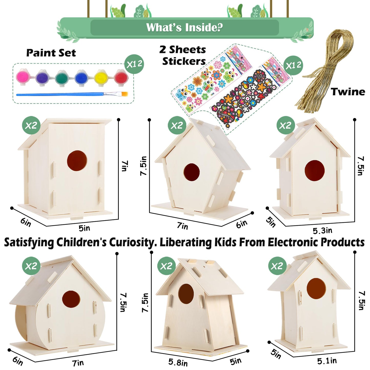 24 Pack Large DIY Bird Houses Kits for Kids, Kids Craft Kits Wood Houses for DIY Crafts Class Parties, 24 Birdhouse Kits with 24