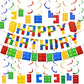 23 Pieces Building Block Birthday Party Backdrop Supplies Include Colorful Building Blocks Banners and Building Theme Hanging Sw