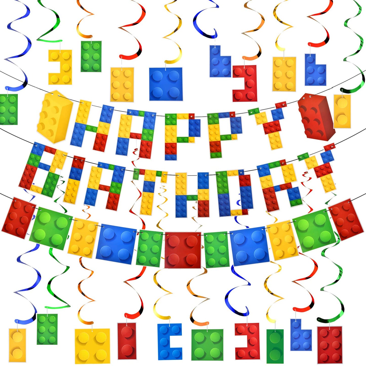23 Pieces Building Block Birthday Party Backdrop Supplies Include Colorful Building Blocks Banners and Building Theme Hanging Sw