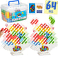 WOWNOVA Deluxe Tetra Tower Game - 64PCS Stacking Blocks for Family Fun, Includes Prize Wheel & Storage Box, Ideal for Kids & Adults