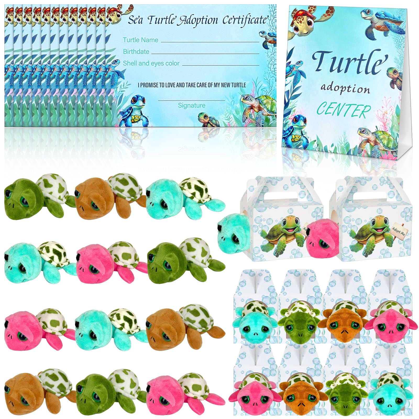37 Pcs Adopt a Turtle Party Favors Include 12 Small Turtle Plushies 12 Adoption Cards 12 Adopt a Pet Boxes 1 Adoption Sign for A